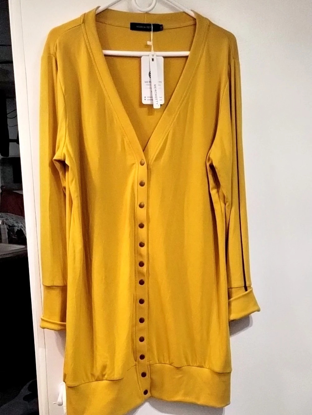 NWT MEROKEETY Yellow Gold Snap Button V-Neck Cardigan Sweater 2X